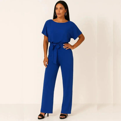Women’s Elegant Belted Short Sleeve Jumpsuit Set