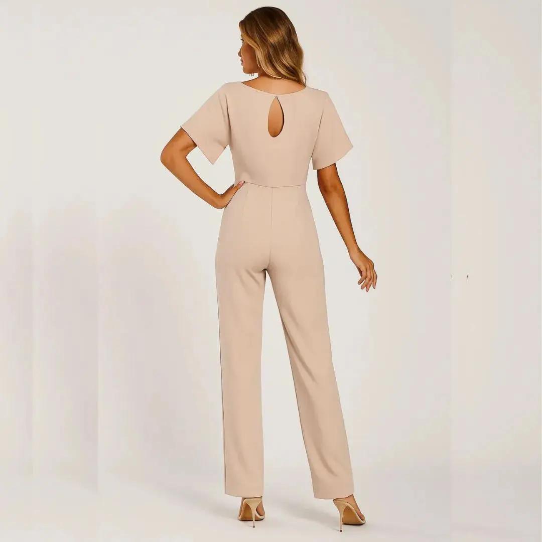 Women’s Elegant Belted Short Sleeve Jumpsuit Set