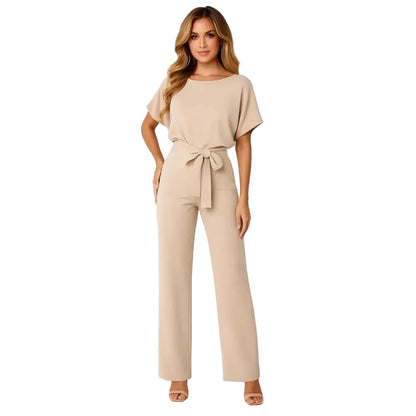 Women’s Elegant Belted Short Sleeve Jumpsuit Set