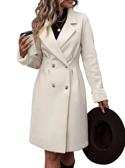 Women’s Double-Breasted Long Coat with Lapel Collar