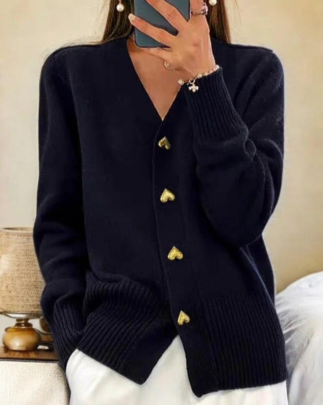 Women’s Elegant Heart-Button Knit Cardigan