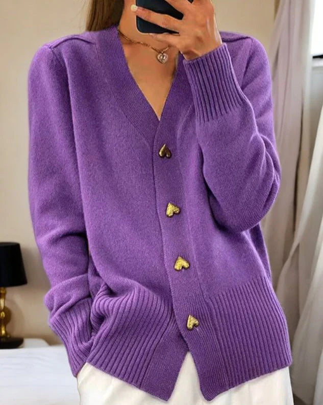 Women’s Elegant Heart-Button Knit Cardigan