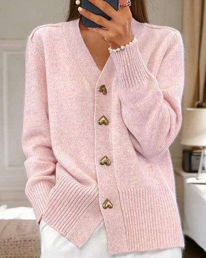 Women’s Elegant Heart-Button Knit Cardigan