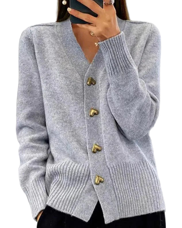Women’s Elegant Heart-Button Knit Cardigan