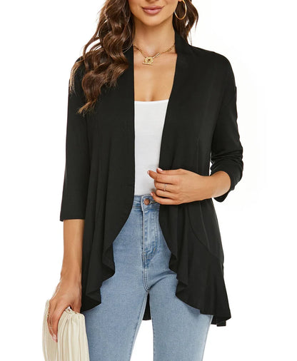 Women’s Elegant Open-Front Draped Cardigan
