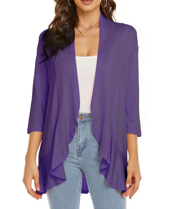 Women’s Elegant Open-Front Draped Cardigan