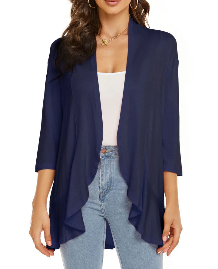 Women’s Elegant Open-Front Draped Cardigan