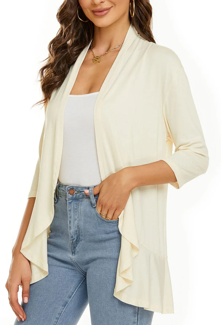 Women’s Elegant Open-Front Draped Cardigan