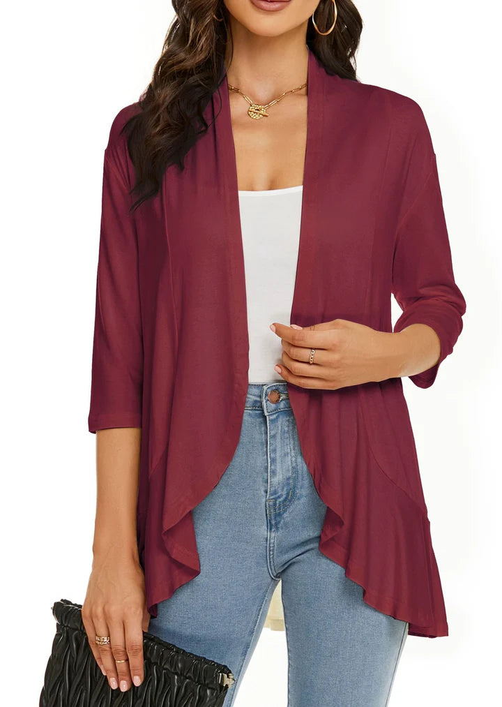 Women’s Elegant Open-Front Draped Cardigan