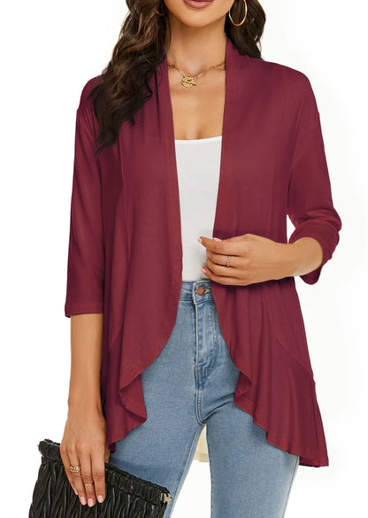 Women’s Elegant Open-Front Draped Cardigan