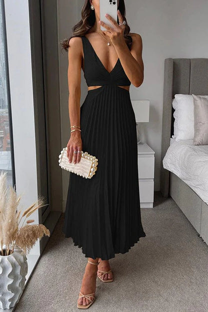 Women’s Elegant Pleated Cut Out Midi Dress