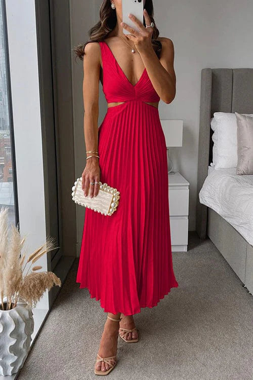 Women’s Elegant Pleated Cut Out Midi Dress