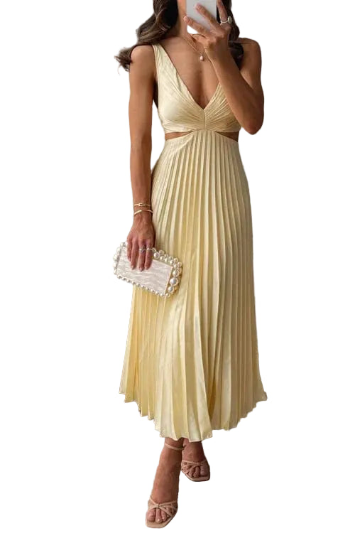 Women’s Elegant Pleated Cut Out Midi Dress