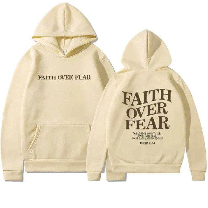 Women’s Faith Over Fear Printed Hoodie with Psalm 118:6