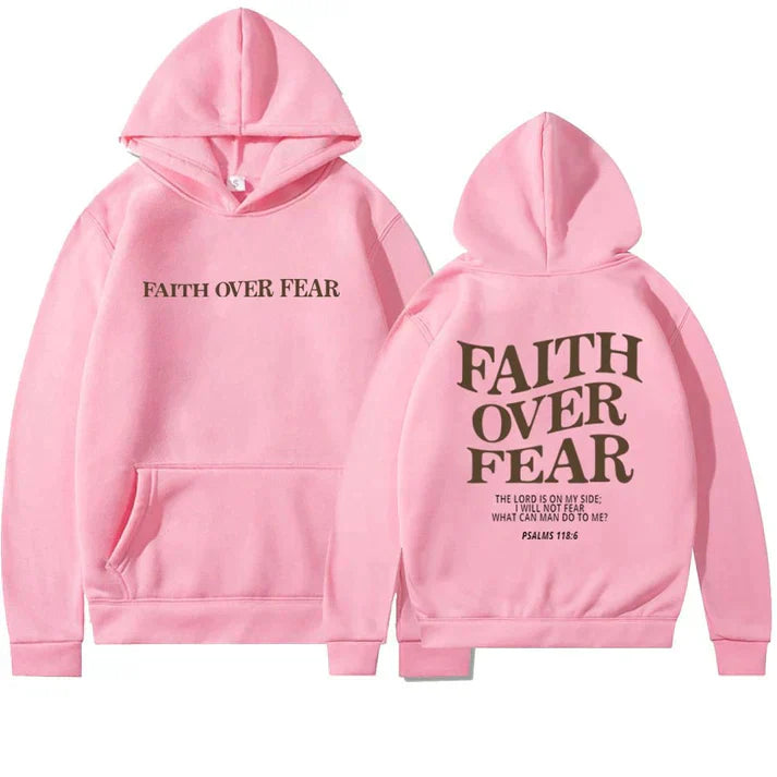 Women’s Faith Over Fear Printed Hoodie with Psalm 118:6