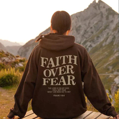 Women’s Faith Over Fear Printed Hoodie with Psalm 118:6