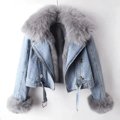 Women's Faux Fur Trim Denim Jacket