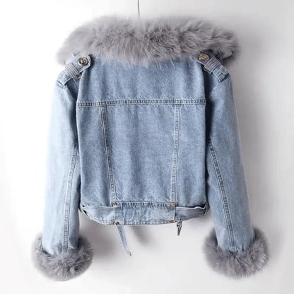 Women's Faux Fur Trim Denim Jacket