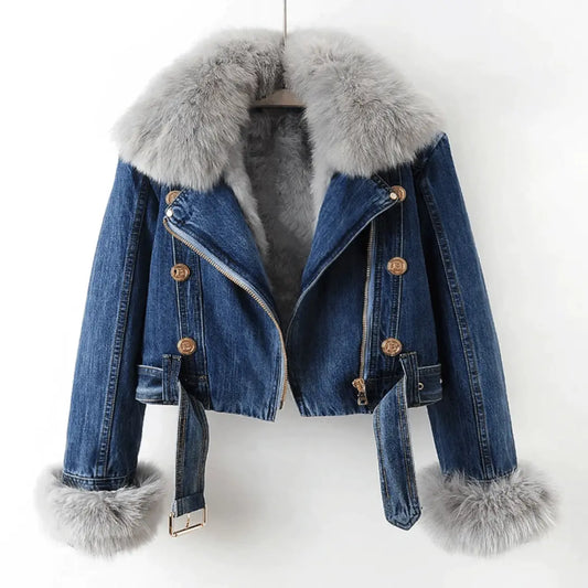 Women's Faux Fur Trim Denim Jacket