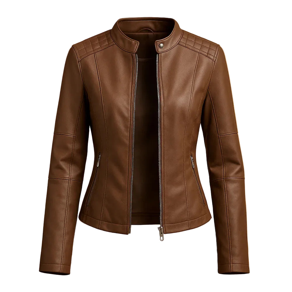 Women’s Fitted Jacket with Zipper and Stand Collar