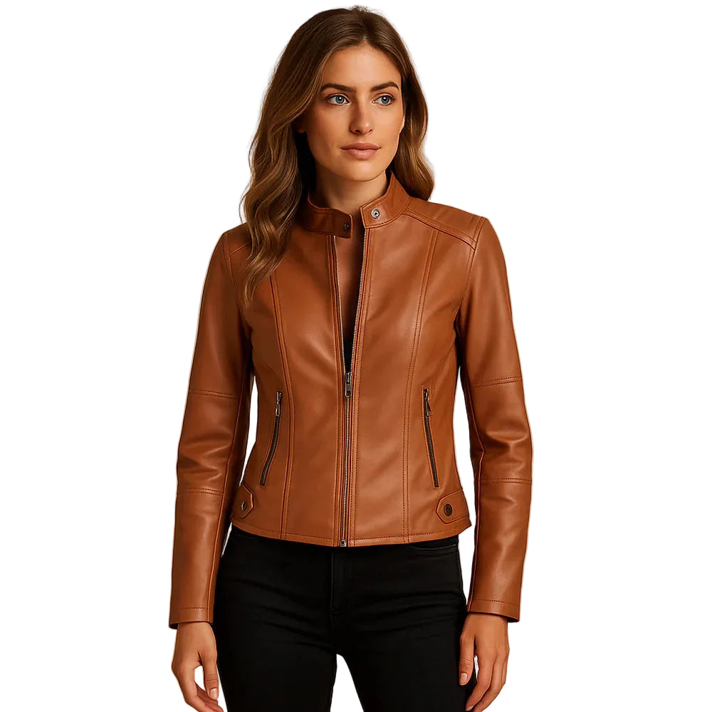 Women’s Fitted Jacket with Zipper and Stand Collar