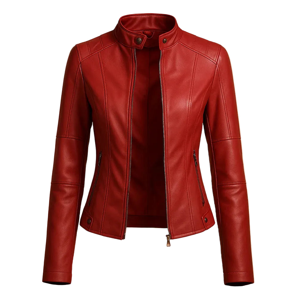Women’s Fitted Jacket with Zipper and Stand Collar