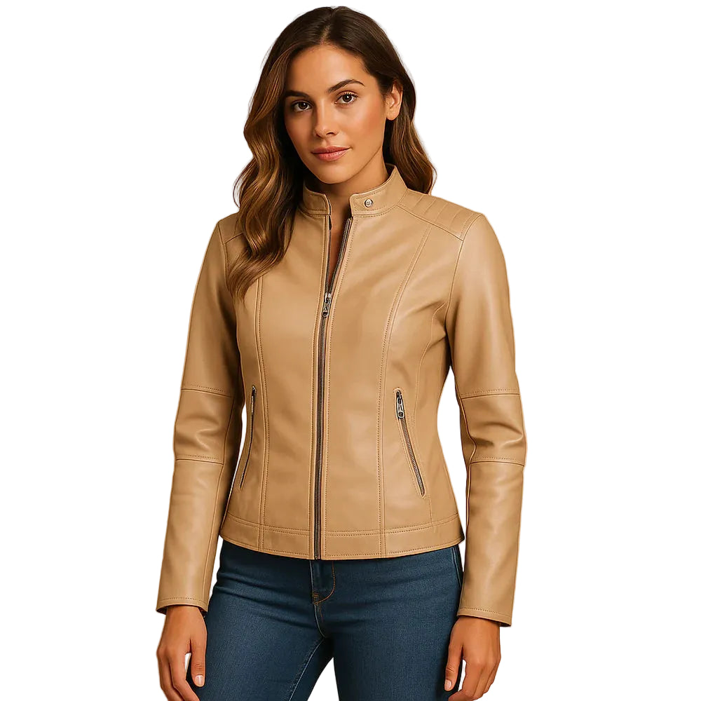 Women’s Fitted Jacket with Zipper and Stand Collar