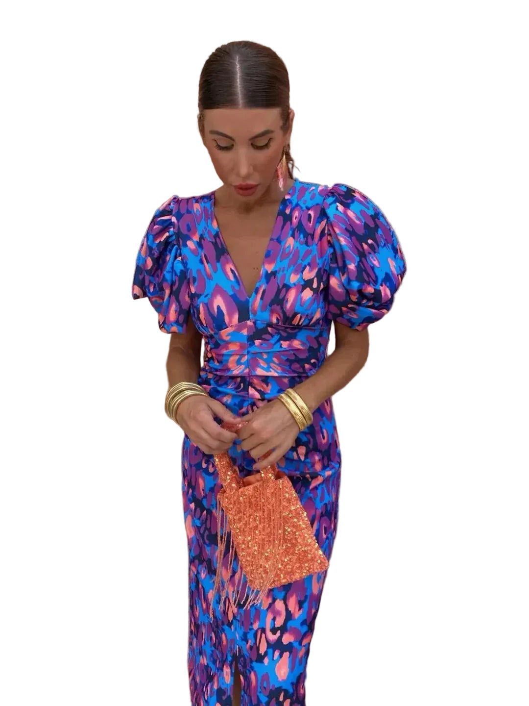 Women’s Floral Puff Sleeve Midi Dress