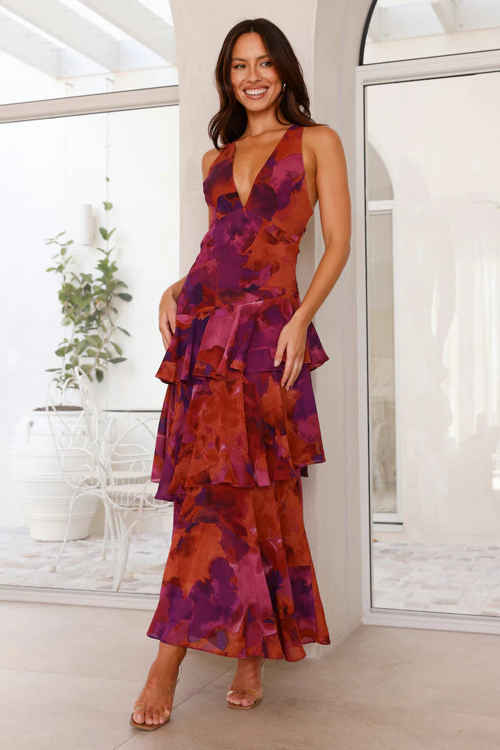 Women’s Floral Tiered Ruffle Maxi Dress