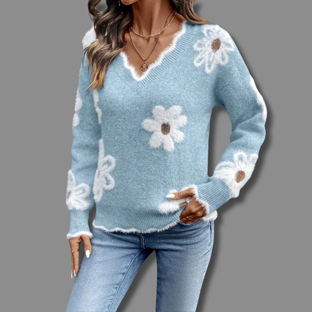 Women’s Floral V Neck Knit Sweater