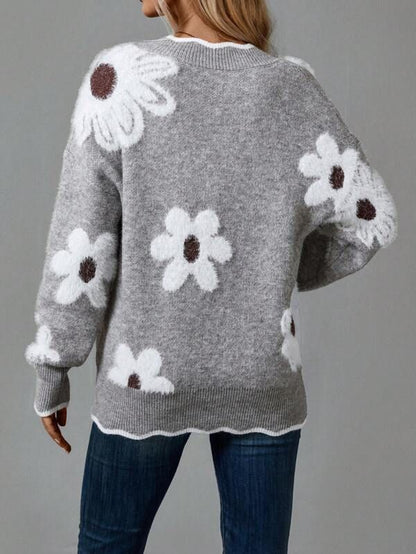 Women’s Floral V Neck Knit Sweater