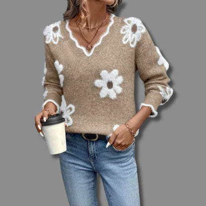 Women’s Floral V Neck Knit Sweater