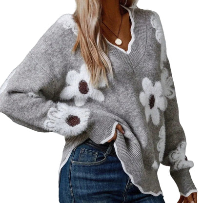 Women’s Floral V Neck Knit Sweater