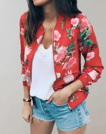 Women’s Floral Zip Bomber Jacket