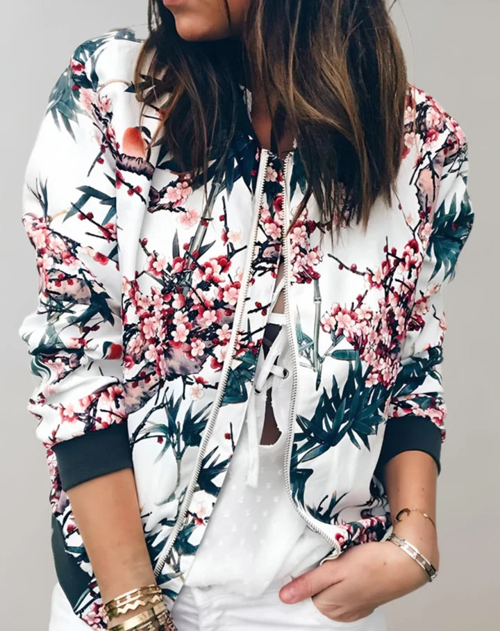 Women’s Floral Zip Bomber Jacket