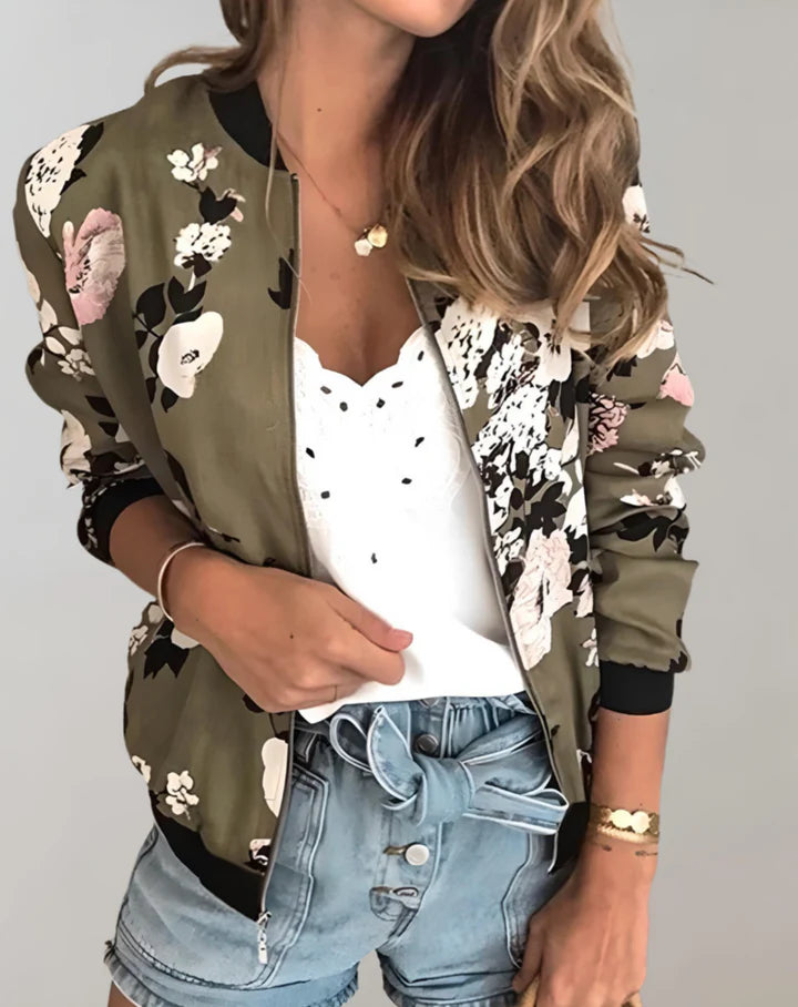 Women’s Floral Zip Bomber Jacket