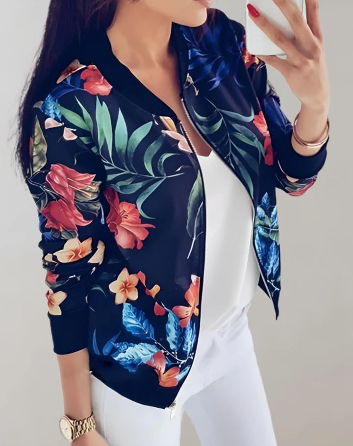 Women’s Floral Zip Bomber Jacket