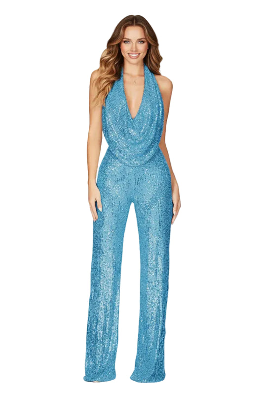 Women’s Halter Neck Sequin Jumpsuit