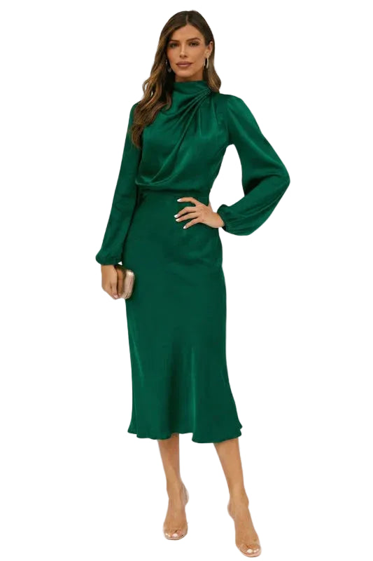 Women’s High Neck Long Sleeve Midi Dress