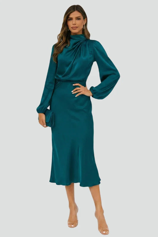 Women’s High Neck Long Sleeve Midi Dress