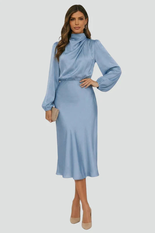 Women’s High Neck Long Sleeve Midi Dress