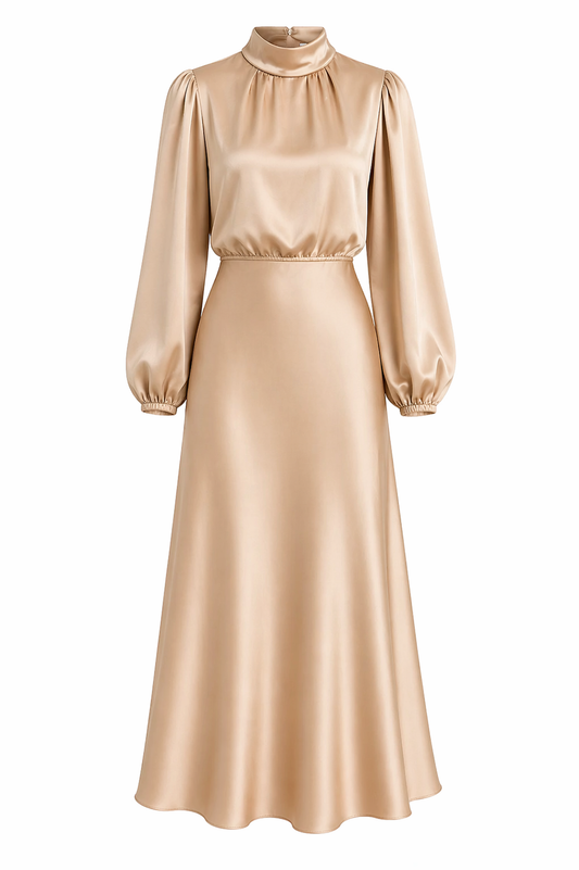 Women's High Waist Satin Rose Midi Dress