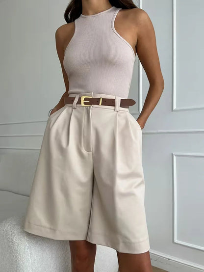 Women's High Waist Straight Leg Shorts