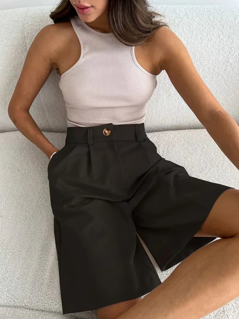 Women's High Waist Straight Leg Shorts