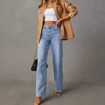 Women’s High-Waist Wide-Leg Jeans with Front Seam