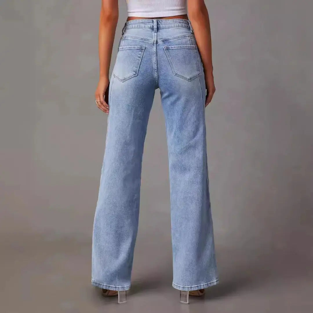 Women’s High-Waist Wide-Leg Jeans with Front Seam