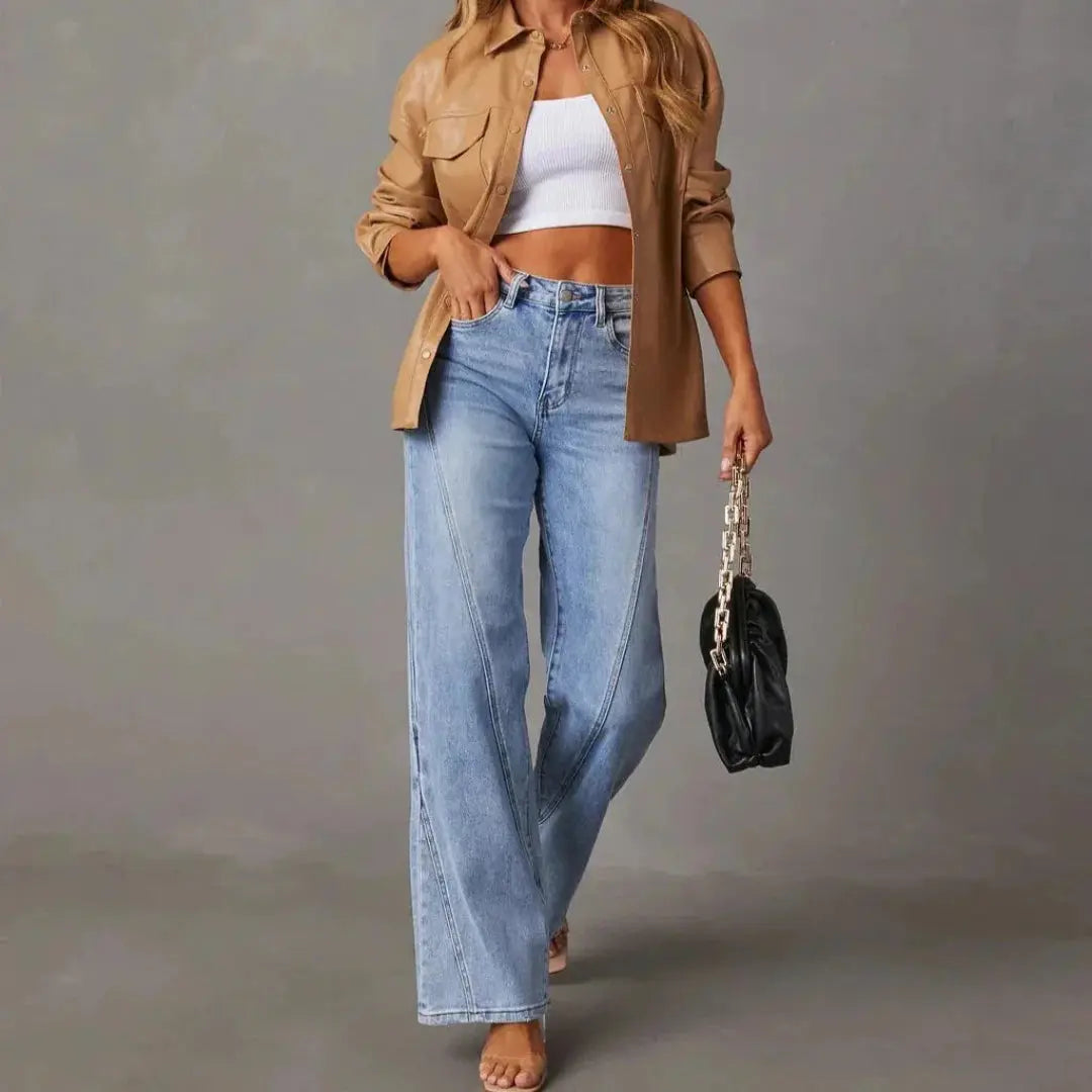 Women’s High-Waist Wide-Leg Jeans with Front Seam