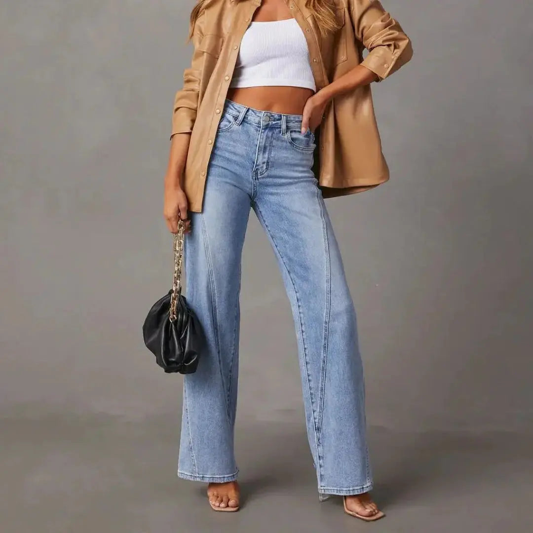Women’s High-Waist Wide-Leg Jeans with Front Seam
