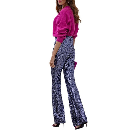 Women’s High-Waisted Sequin Flared Pants