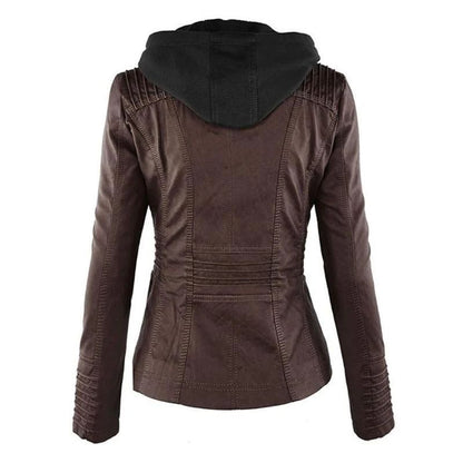 Women’s Hooded Faux Leather Zip Jacket